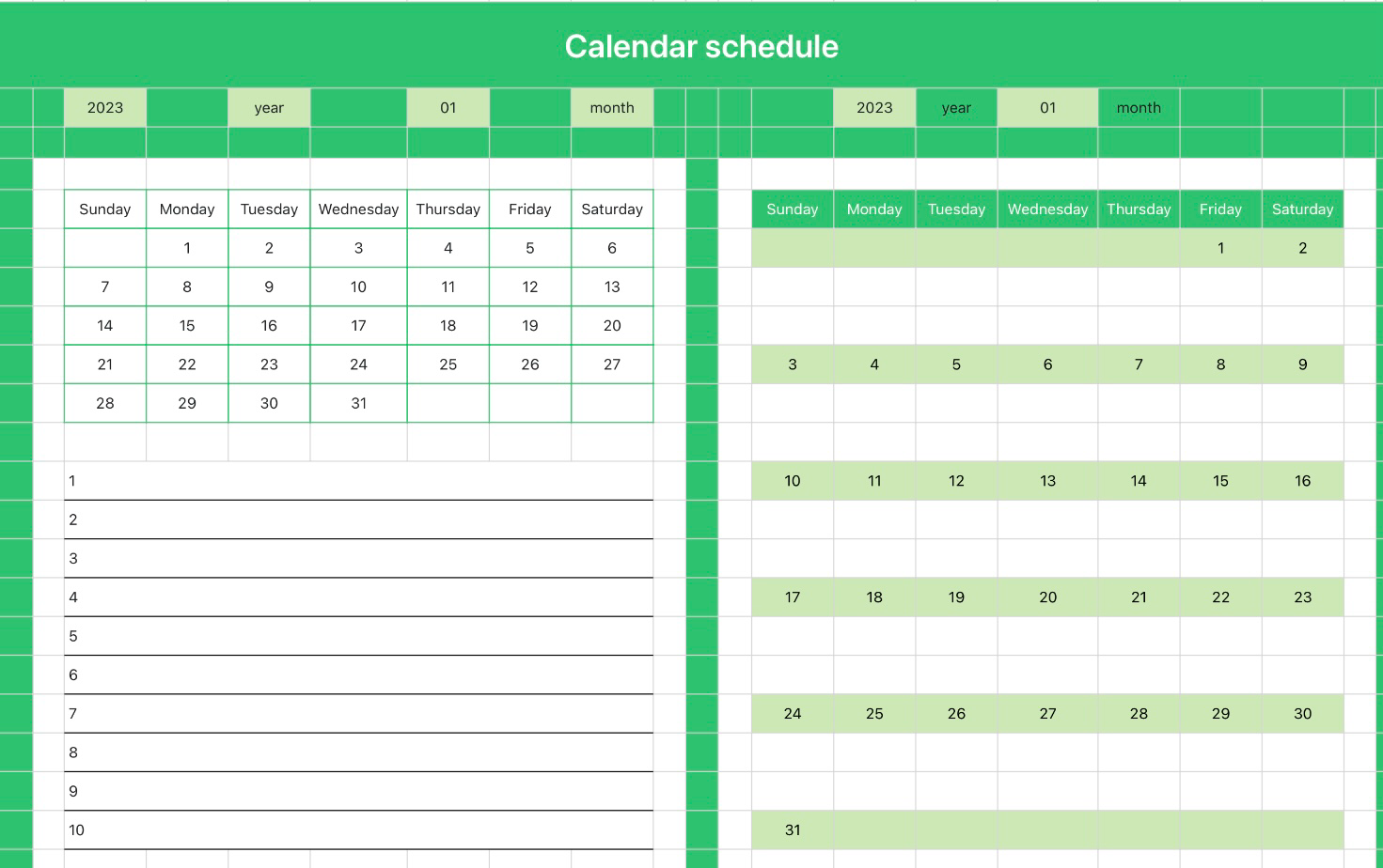 Calendar schedule 12